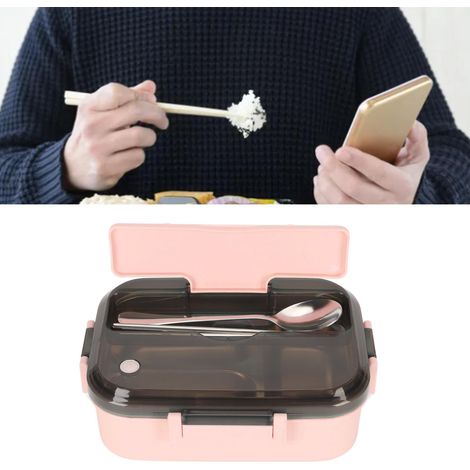 Lunchbox aus Edelstahl für Schüler und Büroangestellte, Bento-Box für die Cafeteria, isoliert, unterteilt, tragbares Tablett, rosa, kinderfreundliches Design, drei Essensfächer (1/5)