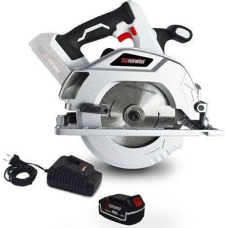 Scie circulaire 20V - X-Performer XPCS20LI-BL 5100t/min - 185mm - 0-45° - Base en ALU - BATTERIE XPBAT4A + Chargeur