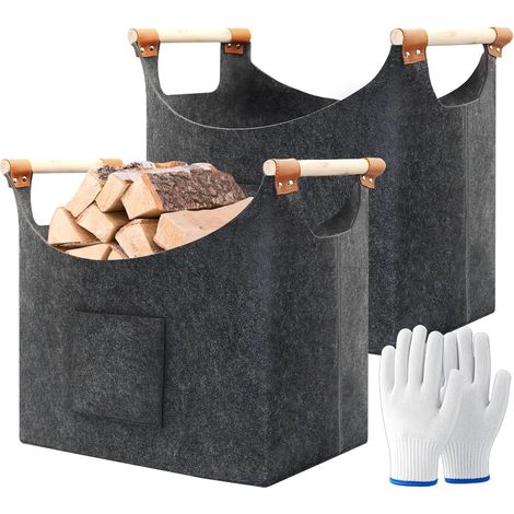 Panier Bois Cheminée, Panier Buche en Feutre Très Épais et Poignée Renforcée, Panier Pliable en Feutre, pour Le Stockage Du Bois, Le Courses, Le Journal (1/5)