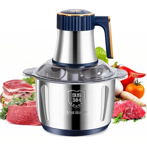 Hachoir à Viande Électrique 5L - Robot Culinaire Multifonction, Mixeur 500W avec 6 Lames Acier Inoxydable, 5 Vitesses (Bleu) (1/5)