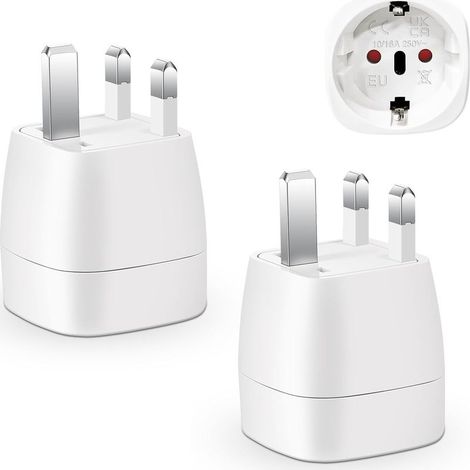 2 Pièces (Blanc) Adaptateur Prise Anglaise,Adaptateur de Voyage France vers ,Adaptateur de Prise pour Irlande,Angleterre,Ecosse,Dubaï,Malte,Adaptateur Type G (1/5)