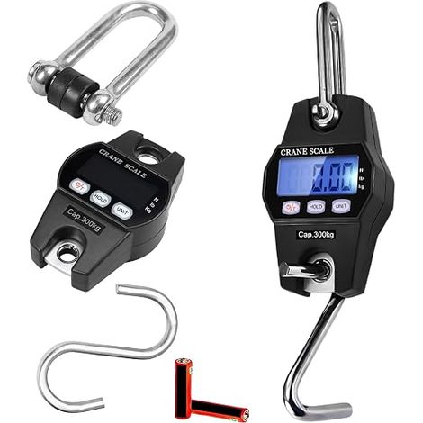 300kg Portable Digital Hanging Scale with Hooks, LCD Display and Accurate Load Spring Sensor for Travel, Family Life, Suitcase, Fishing (Black) (1/5)