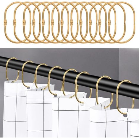 Set of 12 Gold Shower Curtain Rings, Decorative Hooks, Rustproof, Modern Elegance