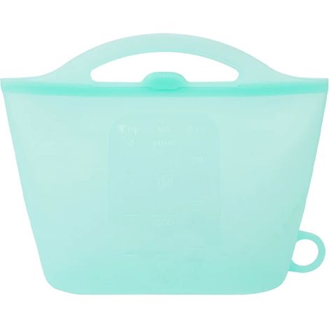 Sac de conservation réutilisable en silicone vert de 1000 ml avec graduation, sac hermétique, sac de réfrigération portable de qualité alimentaire, sac de rangement pour réfrigérateur de cuisine (1/5)