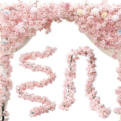 Guirlande de Fleurs Artificielles de Printemps, 3 Pièces de Vigne de Cerisier avec Anneaux de Suspension, Décoration Japonaise de Plafond et Mur pour Fête, Couleur Réaliste et Durable, 5,4m (1/5)