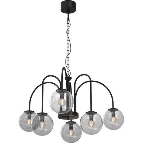 Suspension noire 6 globes fumés Cambridge 6xE14 Luminex
