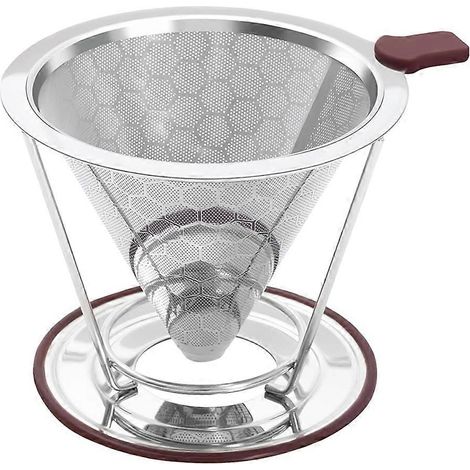 Acier inoxydable café filtre café dripper avec antidérapant support pour 1 4 tasses réutilisable métal cône filtre (1/5)