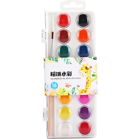 2Boîtes 16 Teintes Aquarelle Solide Pigment Compact avec Pinceau Pratique Dessin Fournitures Artistiques (1/5)