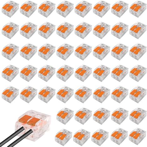 50 Bornes de Connexion 2 Entrée pour Câble fixe 1 sortie 0,14-4,0 mm² Bornes de Raccordement,Connecteurs de Câble à 2 Broches Connecteur Electrique Réutilisables Avec levie (1/5)