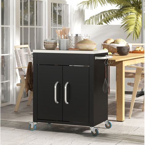 Carrello da cucina con mobile, ganci e piano in acciaio inox nero HAVRYA (1/5)