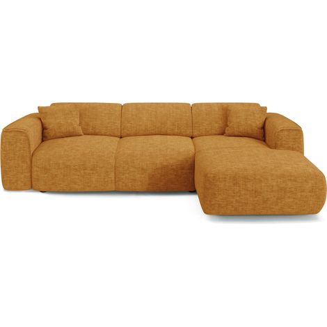 Canapé convertible angle droit 5 places en velours texturé moutarde YUMA (1/5)