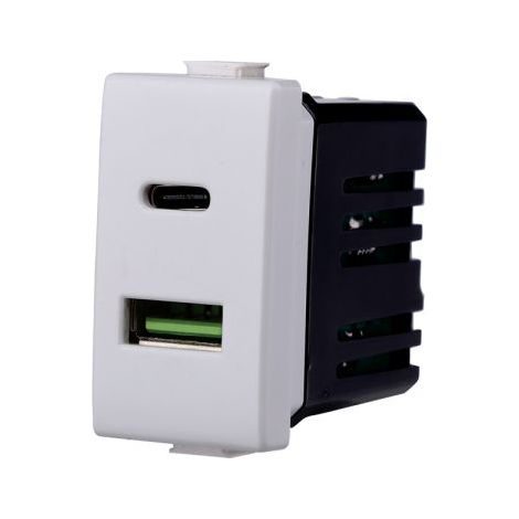 Ettroit Caricatore USB 2IN1 Type-A + Type-C 5Vdc 3.1A bianco Compatibile Bticino Matix - MT3002
