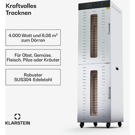 Klarstein Leistungsstarker Dörrautomat, Commercial Food Dehydrator, Küchenmaschine - voluminös, gesund & sicher, benutzerfreundlich, pflegeleicht - für nahrhaftes Trockenobst & mehr