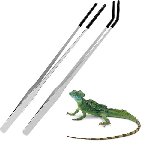 Lot de 2 27 cm pinces d'alimentation extra longues en acier inoxydable avec pointe en caoutchouc,droites et incurvées,outil d'alimentation
