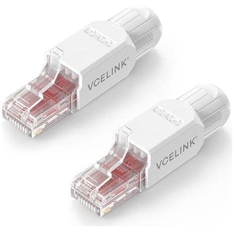 Connecteur RJ45 Cat6 Sans Outil 1000 Mbps Plaqué Or, Blanc Lot de 2