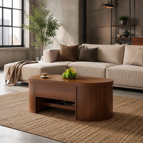 Tavolino da salotto con piano elevabile, 110 x 55,5 x 40 cm, MDF noce, contenitore, FloraGrace (1/5)