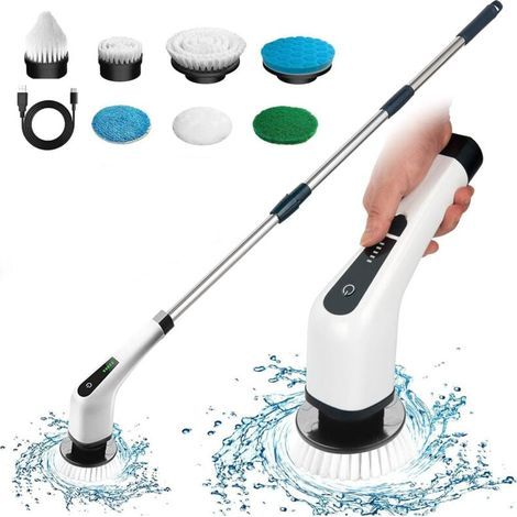 Brosse de Nettoyage électrique,avec 7 têtes de Brosse et rallonge, Spin Scrubber Brosse Rotative Nettoyage Électrique pour Les Coins, la Salle de Bain,Les Toilettes,Le Nettoyage du carrelage (1/5)