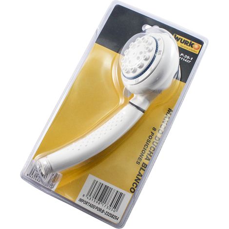 WURKO mango ducha blanco 8 posiciones 9 cm blister , Mango de ducha blanco Wurko 8 posiciones Plástico En blíster Tamaño: 23 cm. (1/2)