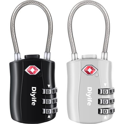 cadenas de sécurité à 3 chiffres [2 Pack], Serrures à bagages TSA, cadenas à combinaison, code de verrouillage pour les valises de voyage valise sac de bagages etc, Argent (1/5)