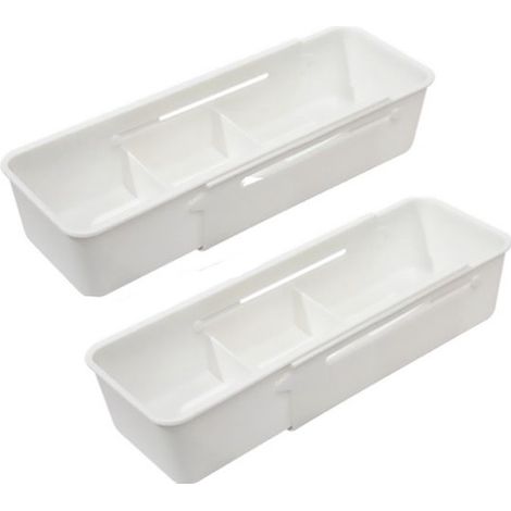 Set di due organizer per cassetti - Scatole portaoggetti - Estensibili con divisori - 3 scomparti - Da 26,895,5 cm a 38,3 cm - Bianco (1/5)