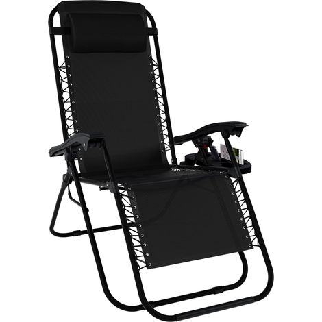 Zero Gravity Chair Set of 2 Recliner Outdoor Reclining Garden Sun Lounger Portable, Black