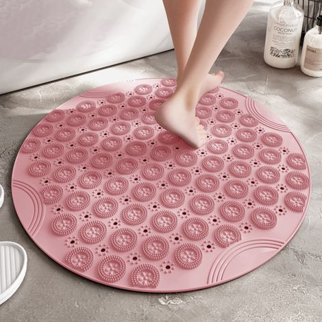 (55 cm, rose)Tapis de douche rond en PVC antidérapant avec ventouses et trous de drainage, lavable en machine pour salle de bain, baignoire, piscine (1/5)