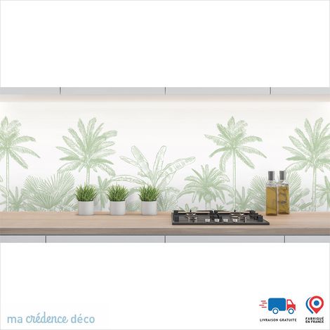 Crédence : Dessin Jungle et palmiers - Couleur Vert blanc - Alu composite - 60 - 120 (1/3)