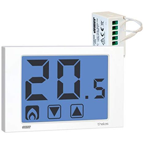 VEMER VE482600 SET THALOS RF - Set composto da 1 Termostato RF Touch Screen da Parete a Batterie + 1 Attuatore Remoto RF, Bianco (1/3)
