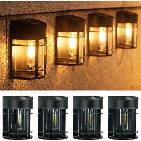 MINKUROW Retro Garten Solarleuchte【4er Pack】Kabellose IP65 Wasserdichte Außenwandleuchte, Außen Solarleuchte für Garten Terrasse Balkon Zaun Dekoration Warmweiß 3000K