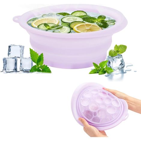 Bol de Bain de Glace, Bol de Bain de glace Pliable en Silicone, Bac à Glace Portable, bol à glace avec Bac à Glaçons Intégré, pour Soulager les Gonflements, Rétrécissement des Pores, Pourpre (1/5)