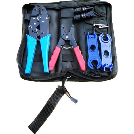Kit de crimpado para paneles solares – Kit MC4 con alicates de crimpado, cortacables, destornillador y maletín de transporte (1/5)