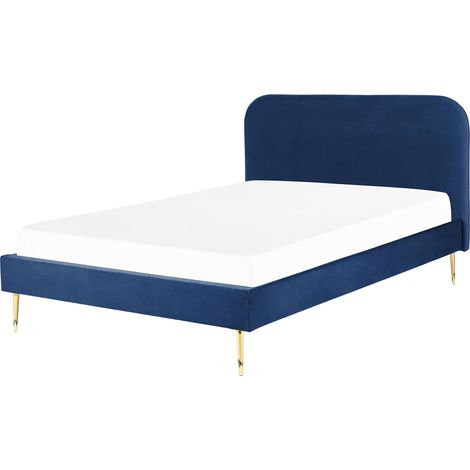 Letto matrimoniale velluto blu marino piedi oro minimalista 140 x 200 cm Flayat