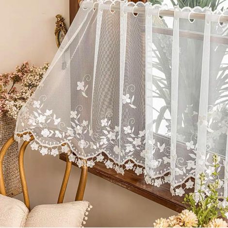 CCYKXARideau brise-bise transparent avec broderie florale - 45 x 150 cm (H x l) - 1 pièce Rideau court élégant pour bistrot, petits rideaux de fenêtre (1/5)