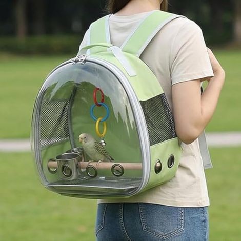 Bird Travel Cage - Clear Carrying Carrier, Perch Toy Included, Breathable P (1/5)