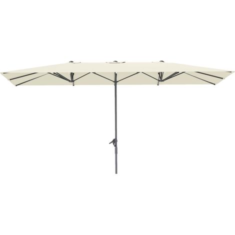 Parasol double à manivelle de 451 x 264 cm, protection UV 50+, résistant au vent, en aluminium, pour jardin, balcon et terrasse, idéal aussi pour marché ou espace extérieur, couleur blanc crème (1/5)