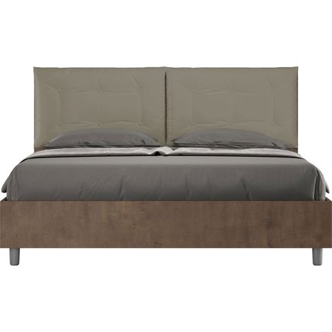 Letto matrimoniale senza rete 160x190 noce cuscini similpelle cappuccino Egos Annalisa