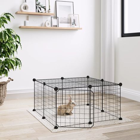 Cage animaux de compagnie à 12 panneaux et porte - Clapier Poulailler pour lapins poulets Noir 35x35 cm BV985183 - BonneVie (1/4)