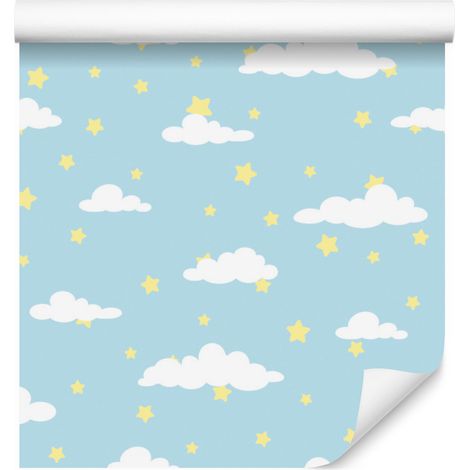 Papel pintado de estrellas y nubes para salón y dormitorio, 50x1000 cm. (1/5)