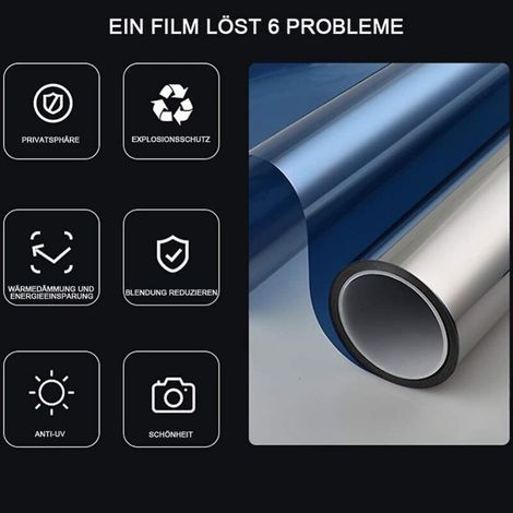 Film de fenêtre miroir, Film de Protection solaire unidirectionnel, Anti-uv, Anti-chaleur, Film de confidentialité pour fenêtre 40x200cm (1/3)