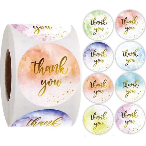 Autocollants ronds bleus « Merci » - 1000 autocollants (2 rouleaux) (1/5)