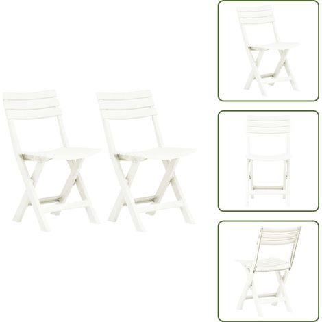 The Living Store Chaises de jardin pliables lot de 2 Plastique Blanc - Chaises de balcon (1/5)
