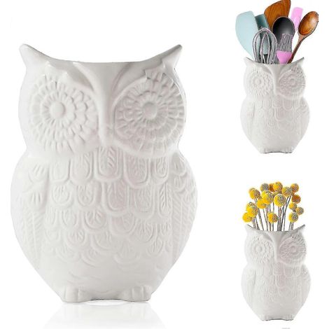 Porte-ustensiles Huamade Comfify Hibou, organisateur décoratif en céramique pour ustensiles de cuisine, couleur blanche - Range-ustensiles (1/3)