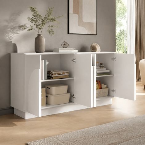 Buffet blanc 4 portes 160 x 38 x 80 cm en MDF finition mate HAVRYA (1/5)