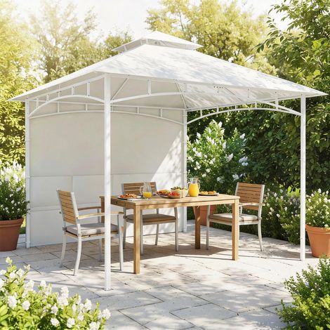 Pavillon Tonnelle de Jardin Toit Double Rideaux et Poches de Rangement Crochet de Plafond 3 x 3 m Crème (1/5)