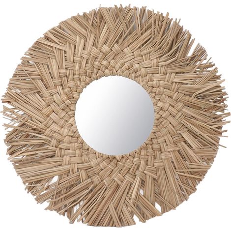 Miroir Mural tissé à Suspendre, Miroir tissé en Paille rétro, Style bohème, décoration Artistique pour dortoir, Chambre à Coucher, Salon, Maison, Salle de Bain (Nature) (1/5)