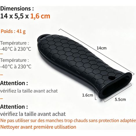 Manchons de protection anti‑brûlure en silicone texture nid‑d’abeille pour poignée de poêle fonte, lot de 2 pièces, longueur 14 cm, résistant à la chaleur sans BPA (1/5)