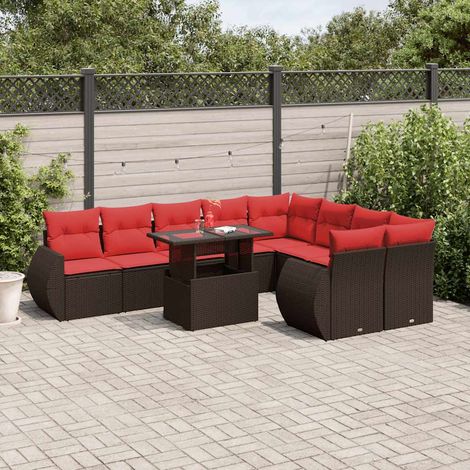 10-teiliges Gartensofa-Set mit Kissen, braun, Polyrattan (1/5)