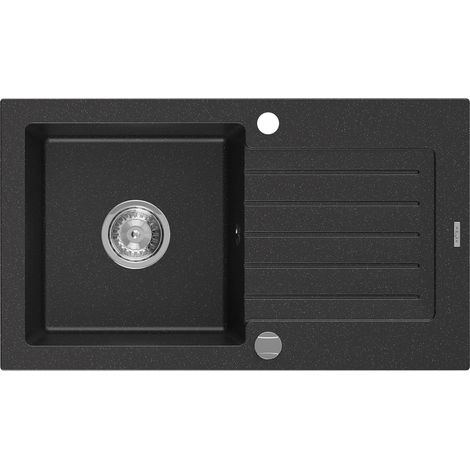 Mexen Pablo fregadero de granito de 1 seno con escurridor 752 x 436 mm, negro/plateado met谩lico, sif贸n cromado - 6510751010-73 (1/5)