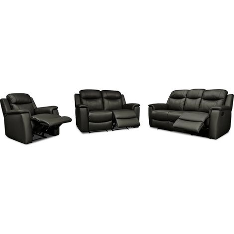 Canapés 3 places 2 places et un fauteuil relax EVASION en cuir - Noir (1/4)