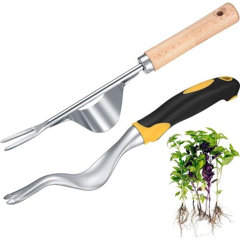 Découseur de Mauvaises Herbes à la Main, 2 PCS Découseur en Acier Inoxydable avec Manche en Bois (1/5)